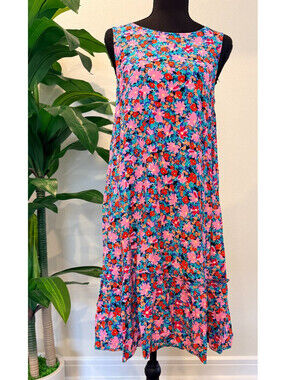 LOFT Floral Sleeveless Pink Floral Ruffle Hem Midi Dress - Women's Size XS